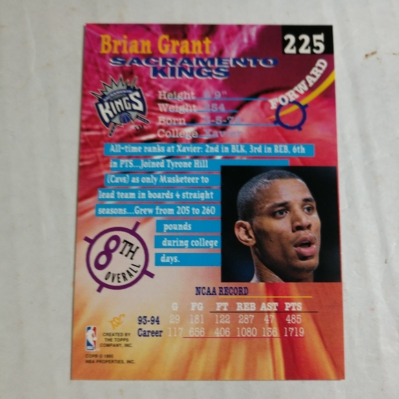 1995-96 TOPPS STADIUM CLUB BRIAN GRANT SACRAMENTO KINGS #225. - Picture 4 of 7